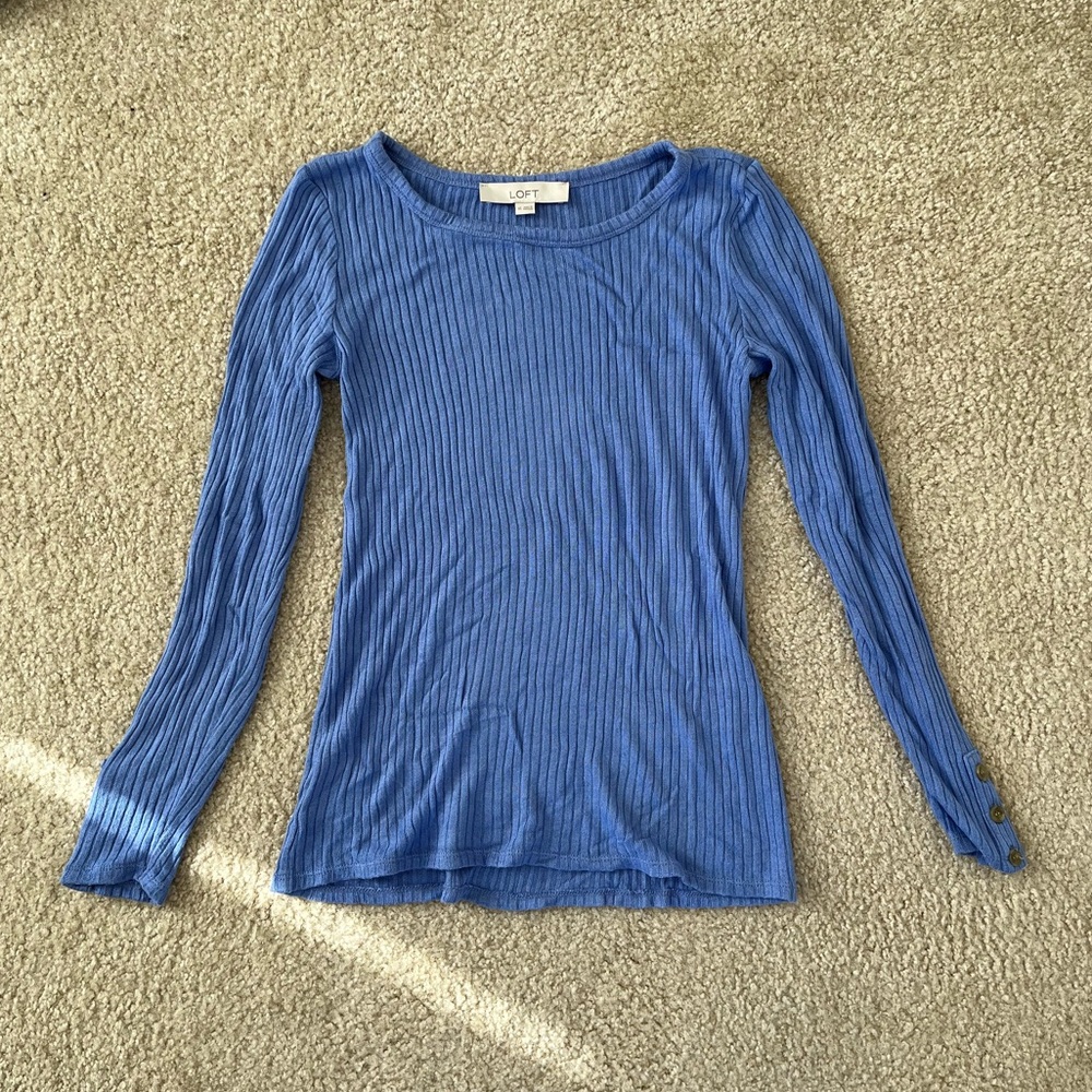 Loft Long Sleeve Ribbed Top Blue Size XS